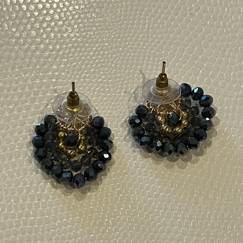 Gold Blue Purple Beaded Stud Earrings Boho Statement Colorful Jewelry - Picture 3 of 8